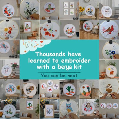 BERYA Owl Embroidery Kit, Embroidery Kit for Adult, Owl Pattern Practice Kit, Including Video Step by Step Instructions, Embroidery Hoop, Cloth, Needles and Thread for DIY Craft Lover (BEO013) - color: owl yellow