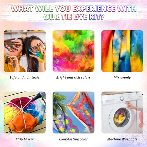 HTVRONT Tie Dye Kit for Large Groups, 16.9 oz Easy Squeeze Bottles - color: 6 Colors with 250ml Bottles