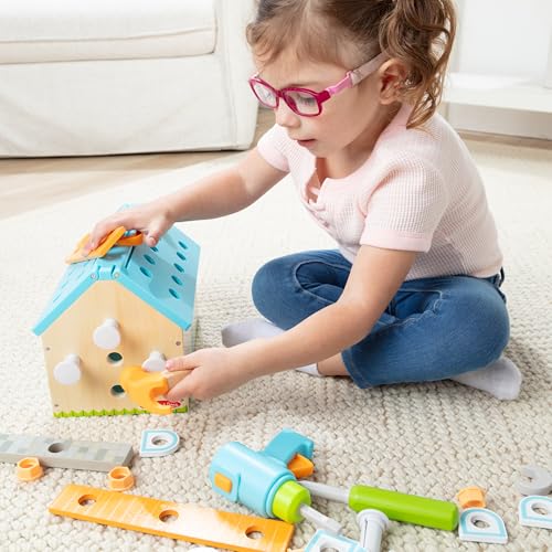 Melissa & Doug Build-A-House Wooden Toolbox Pretend Play Construction