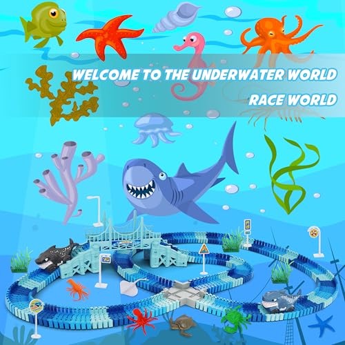 Track Race Car Toys for Kids, Create A Ocean World Race Road Race Tracks - color: Blue-shark