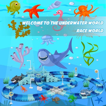 Track Race Car Toys for Kids, Create A Ocean World Race Road Race Tracks - color: Blue-shark