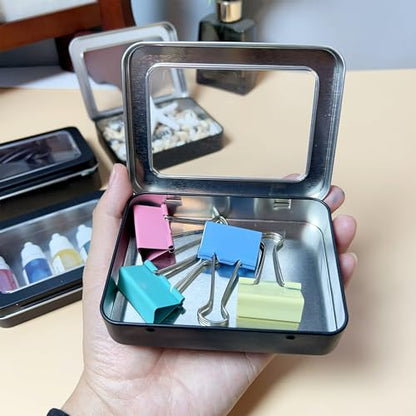 2-Pack Black Window Tin Boxes for Rhinestones - color: Black, size: 2 Pcs Clear Lid 4.5" x 3.5" x 0.9"