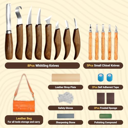 23PCS Wood Carving Kit, Wood Carving Tools - color: walnut-colored