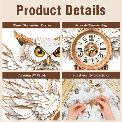 KAAYEE 3D Puzzles for Adults Snowy Owl Clock Bird Wooden Puzzle DIY Craft - color: Snowy Owl Clock