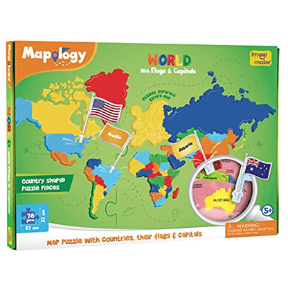 Imagimake Mapology World Map Puzzle - Includes Country Flags & Capitals | Fun Jigsaw Puzzle Kids Ages 5-8 | Educational Toys for Ages 8-13 | Geography Gifts for Girls & Boys 5, 6, 7, 8, 9, 10, 11, 12 - style: World with Capitals