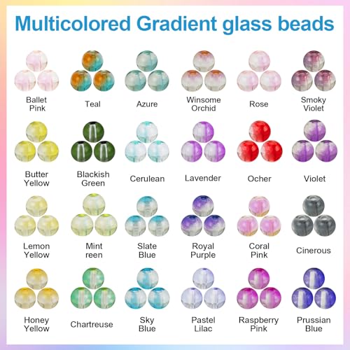 XSEINO 24 Colors 1200PCS Transparent Gradient Glass Beads Kit - color: Gradient Series