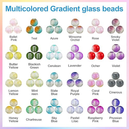 XSEINO 24 Colors 1200PCS Transparent Gradient Glass Beads Kit - color: Gradient Series