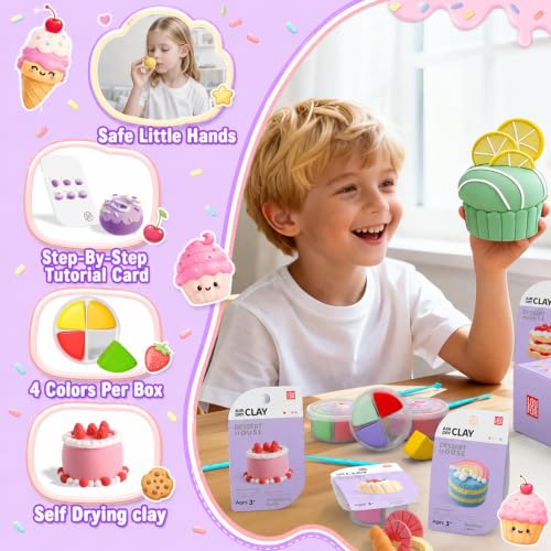 Air Dry Clay Kit -12 Desserts Modeling Clay for Kids Arts and Crafts - color: #06Purple- Dessert House