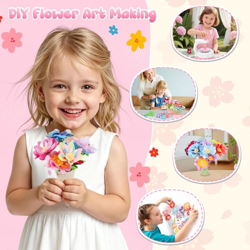 GirlsHome 300+PCS Fabric Flower Bouquets Toys, DIY Flower Making Kit - color: White Pink