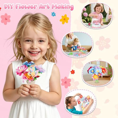 GirlsHome 300+PCS Fabric Flower Bouquets Toys, DIY Flower Making Kit - color: White Pink
