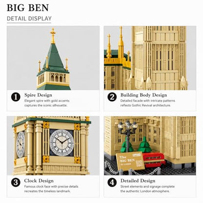 1095Pcs Big Ben London Building Set World Landmark Architecture Model Collectible Toy for Kids and Adults - color: Big Ben