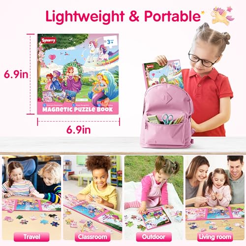 SYNARRY Unicorn Mermaid Princess Magnetic Puzzles for Kids 3-5, Travel Toys - style: Princess Mermaid Unicorn