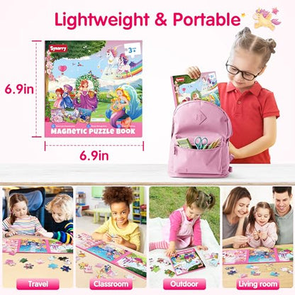 SYNARRY Unicorn Mermaid Princess Magnetic Puzzles for Kids 3-5, Travel Toys - style: Princess Mermaid Unicorn