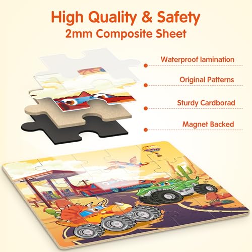 SYNARRY Monster Truck Magnetic Puzzle for Kids Ages 3-5, Travel Toys - style: Truck