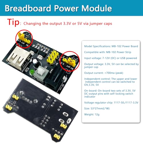 Electronic Component Power Supply Module Assorted Kit for Arduino, Raspberry Pi, UNO, Minidodoca Arduino breadboard Power Supply Kit Include 830P Breadboard,Power Module,Jumper 9V 1A Adaptor - size: 1pcs830p+Power Supply Module