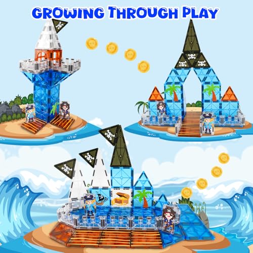 Bmag Magnetic Tiles for Kids,32 PCS Pirate Set with 3D Magnet Building Blocks, STEM Educational Toys for Preschool Learning, Gift for Boys & Girls Age 3 4 5+ - size: 32Pcs