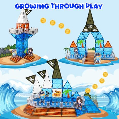 Bmag Magnetic Tiles for Kids,32 PCS Pirate Set with 3D Magnet Building Blocks, STEM Educational Toys for Preschool Learning, Gift for Boys & Girls Age 3 4 5+ - size: 32Pcs