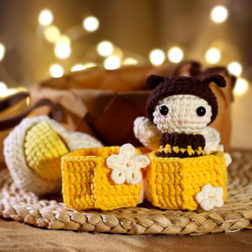 CrochetBox Bee Grow Up Crochet Kit for Beginners, Easy Craft for Adults - color: Bee Grew Up