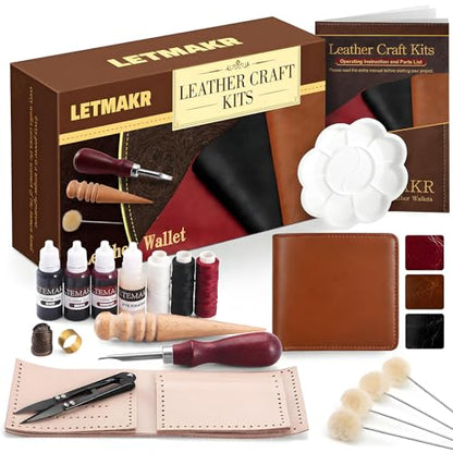 Leather Working Tools-Leather Crafting Kit with Paint Set and Cowhide - color: brown02