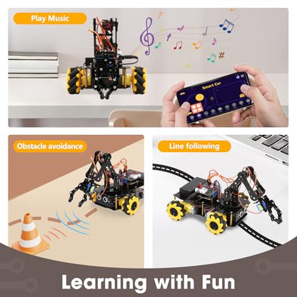 Robotics for Kids Ages 8-12, ACEBOTT Smart Robot Arm Car Kit with 5DOF, STEM Toys for Boys Age 8-12 12-16+, ESP32 Arduino/Python/Blockly Coding, App & Remote Control, STEM DIY Gift for Teens & Adults - color: Yellow