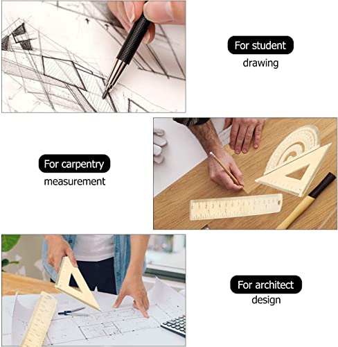 Utoolmart Brass Ruler Set: Triangle, 180 Degrees Protractor, 12cm / 4.7-inch Straight Measuring Tool for Drafting, Drawing, Learning Math, Geometry - size: 1set
