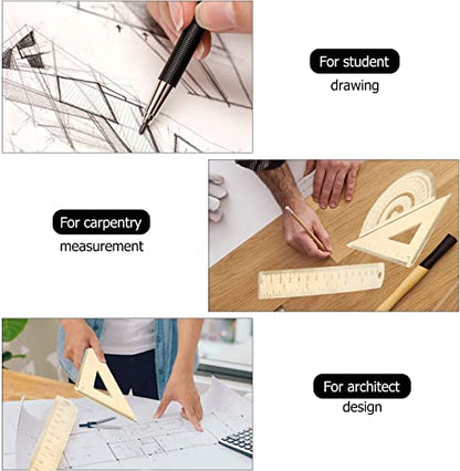Utoolmart Brass Ruler Set: Triangle, 180 Degrees Protractor, 12cm / 4.7-inch Straight Measuring Tool for Drafting, Drawing, Learning Math, Geometry - size: 1set