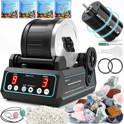 KomeStone K1 Pro Quiet Brushless Rock Tumbler Kit for Adults & Hobbyists - color: Blue Border