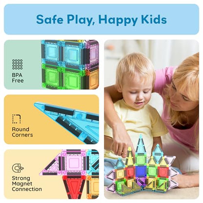PicassoTiles 40 PCS Mini Magnetic Tiles Travel Toy Educational Building Set - color: 40pcs Mini With Case