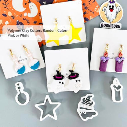 Xaekicr Halloween Polymer Clay Cutters Set – 8Pcs Clay Earring Cutters for Polymer Clay Jewelry, Ghost Bat Skull Pumpkin Shapes Clay Tools and Molds for DIY Crafts - color: A color