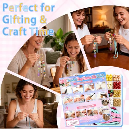 Kasmena 900+ Pcs DIY Bag Charm & Keychain Making Kit with Beads and Charms - size: 900+ PCS