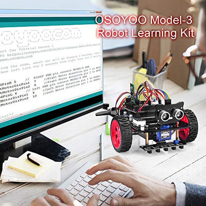 OSOYOO Model 3 Robot Car DIY Starter Kit for Arduino,Educational Motorized Robotics, Remote Control App, Learning How to Code, IOT Mechanical Coding for Teens and Adults - style: Model3 Robot car Without battery