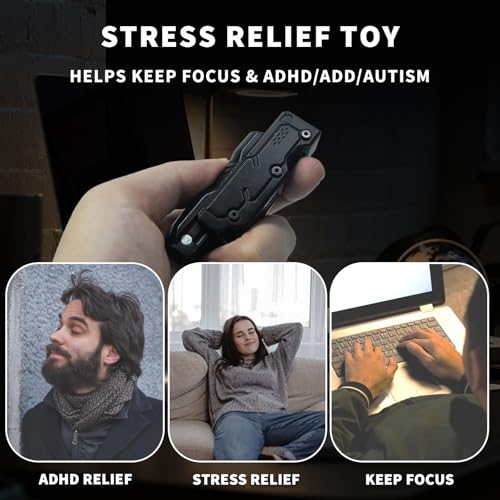 SKEDC Machine Soul Fidget Toy for Adults, Metal Fidget Slider Fidget Clicker Toy, Simulated Loading&Ratchet Play Stress Relief Toys Adults ADHD Tools Cool Gadgets for Men - color: Black