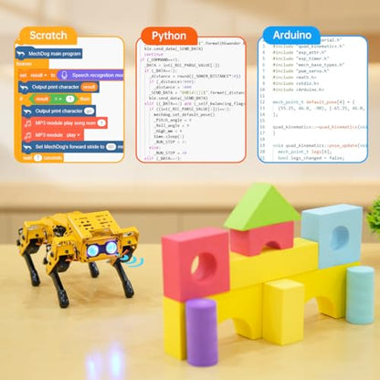 MechDog Robot Dog for Arduino Scratch Python Starter Smart Robot Kit with ESP32 AI Camera, Self Balancing Target Recognition&Tracing Open Source Bionic Quadruped Programming Science Set, Advance Kit
