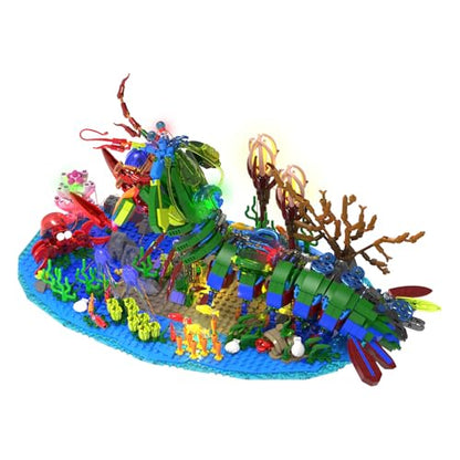Mechanical Mantis Shrimp Building Block Sets, 1843 Pcs Sea Creatures Building Toys with Miniature Undersea Landscape & Led Light, 18.11x9.45x9.84in DIY Model Kit for Adults Teens 14+
