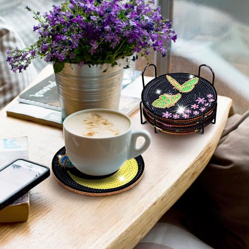 6 Pcs Butterfly Shaped Diamond Painting Kits, Diamond Painting Kits with Holder, Diamond Art Coasters for Beginners Adults - Perfect Art Craft Supplies Gift!… (Butterfly) - color: Butterfly