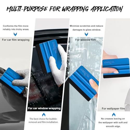 TECKWRAP Plastic Felt Edge Squeegee 4 Inch for Car Vinyl Scraper Decal Applicator Tool 1 pcs (with Black Felt Edge) - color: 1pcs Blue
