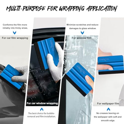 TECKWRAP Plastic Felt Edge Squeegee 4 Inch for Car Vinyl Scraper Decal Applicator Tool 1 pcs (with Black Felt Edge) - color: 1pcs Blue