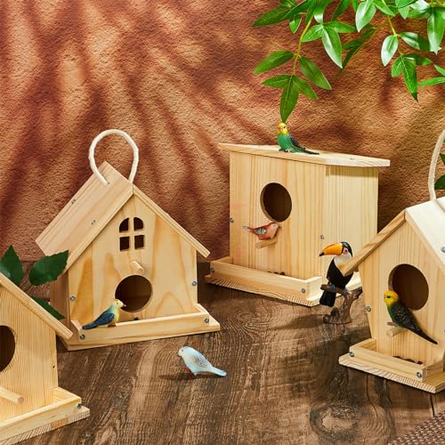 Liliful 4 Pack Bird House Kit for Kid, Wood DIY Birdhouse, Seasonal Style - color: Seasonal Style