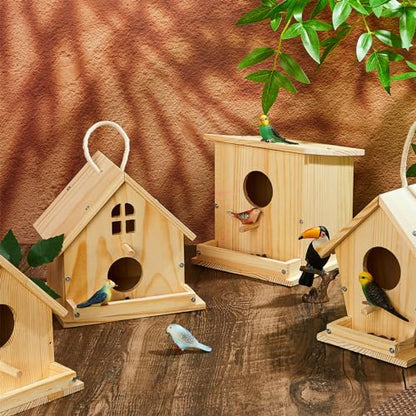 Liliful 4 Pack Bird House Kit for Kid, Wood DIY Birdhouse, Seasonal Style - color: Seasonal Style