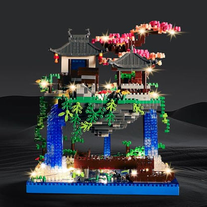 Cherry Blossom Treehouse Micro Mini Building Block Sets with Acrylic Display Box Japanese Bonsai Tree Peach Blossom Pool Architecture Building Model Toy Gift for Adults 2500 Pieces - color: Brown02