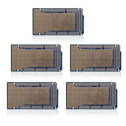 Treedix 5 pcs Prototype Shield Board Compatible with Arduino Mega 2560 Solderable Universal BreadBoard PCB Double Sided Tinned Gold Plated Holes