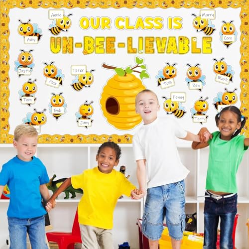 gisgfim Bee Bulletin Board Decoration Set Spring Summer Bee Sunflowers Borders Cutouts Decor for School Classroom Teacher Students Door Welcome Bulletin Board Craft Wall(Our Class is UN-BEE-LIEVABLE) - style: UN-BEE-LIEVABLE