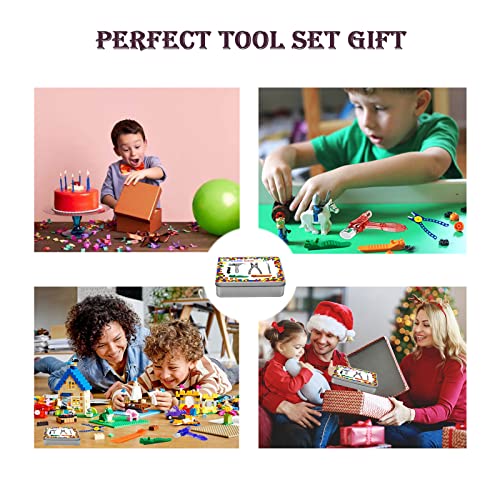 Building Blocks Tool Kit - Brick Separator, Mini Blocks Tool Set - Multi-Functional Hammer, Pliers, Tweezers, Finger Protectors with Tin Box (Pink) - color: Pink