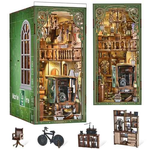 MiniCity Public Library Book Nook Kit, 3D Wooden Bookshelf Puzzle with LED - color: The Radium Lady