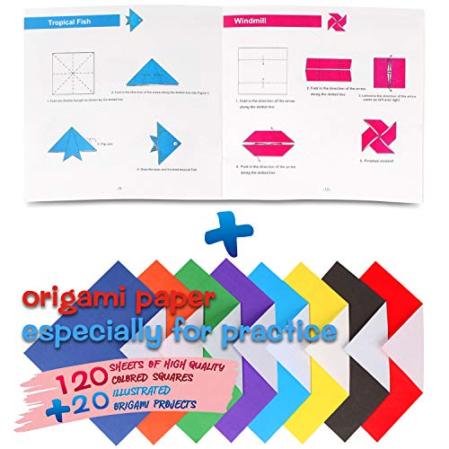 Yibeishu Origami Kit for Kids Ages 5-12,120 Sheets Origami Paper with Book