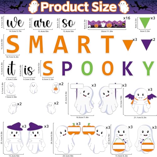 gisgfim Halloween Bulletin Board Decoration Set Halloween Cute Ghost Name Tag Paper Cutouts Ghost Classroom Bulletin Board Decor for Holiday School Home Wall(We are So Smart It is Spooky) - style: we are so smart it is spooky