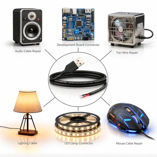 3.28ft Black USB Pigtail Cable 2-Pack with Wire Connectors - color: Wire Connectors&Black 3.28FT USB 2.0 Male