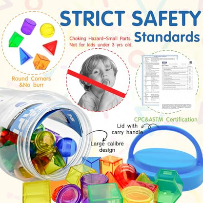 60 PCS 3D Shapes for Kids,Translucent Geometric , Light Table Accessories