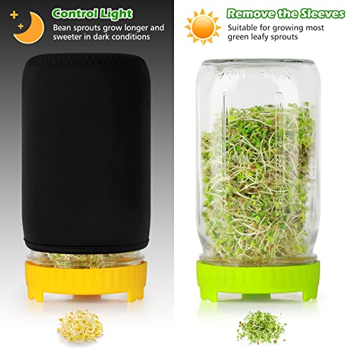 Kitmiido Seed Sprouting Kit, 2 Large Wide Mouth Mason Jars with Sprout Lids, Blackout Sleeves, Drain Tray, Stainless Steel Stand, Sprouts Growing Kit for Bean, Broccoli, Alfalfa (Yellow+Green) - color: Yellow&green
