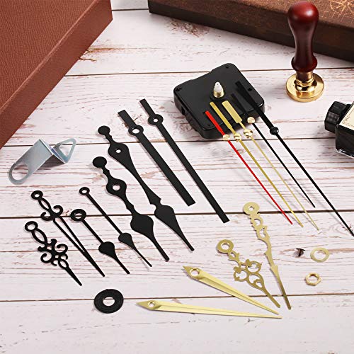 Outus 4 Pieces Quartz Clock Movement Mechanism Non Ticking DIY Mechanism with 6 Clock Hands Sets for Repair Parts Replacement(0.5 Inch/ 13 mm,Gold, Black) - size: 13 mm